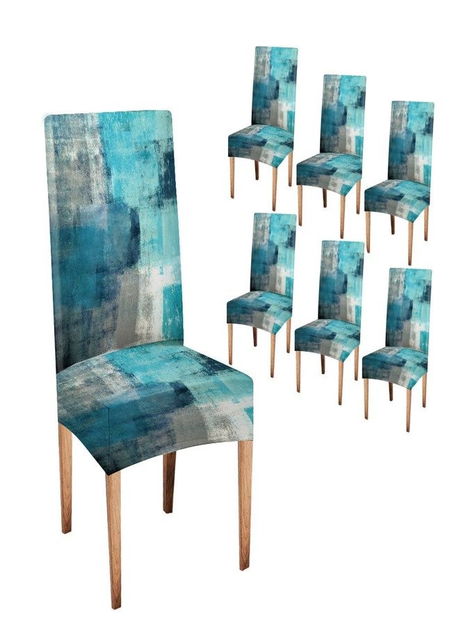 TOMWISH Dining Chair Covers Set of 6, Turquoise and Grey Teal Stretch Chair Covers Washable Spandex Parsons-Chair-Slipcovers Removable Seat Protector for Living Room Kitchen Dining Desk Party Office - Image 1